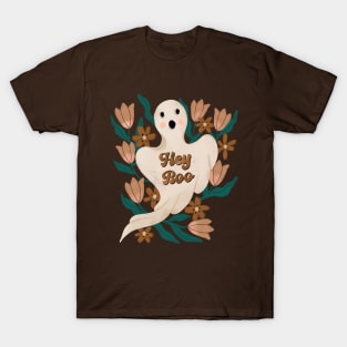 Cute Boho Floral Halloween Boo Ghost T-Shirt